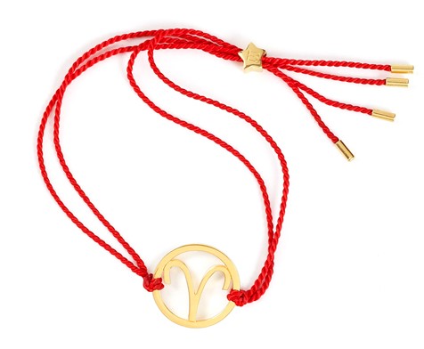 aries gold bracelet with adjustable red cord 