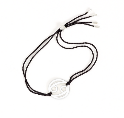 cancer zodiac sterling silver bracelet with black cord