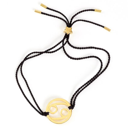 cancer zodiac sign bracelet in gold with black cord