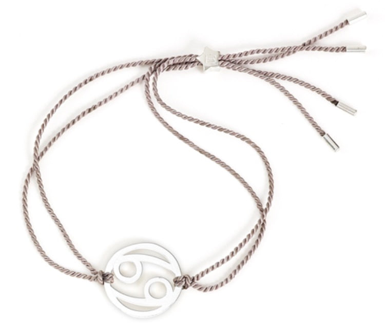 cancer zodiac bracelet in silver sterling with silver cord