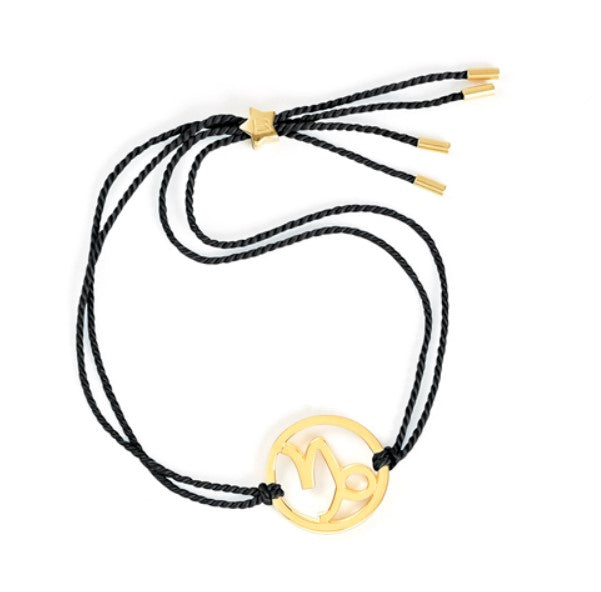 gold capricorn zodiac bracelet with black cord