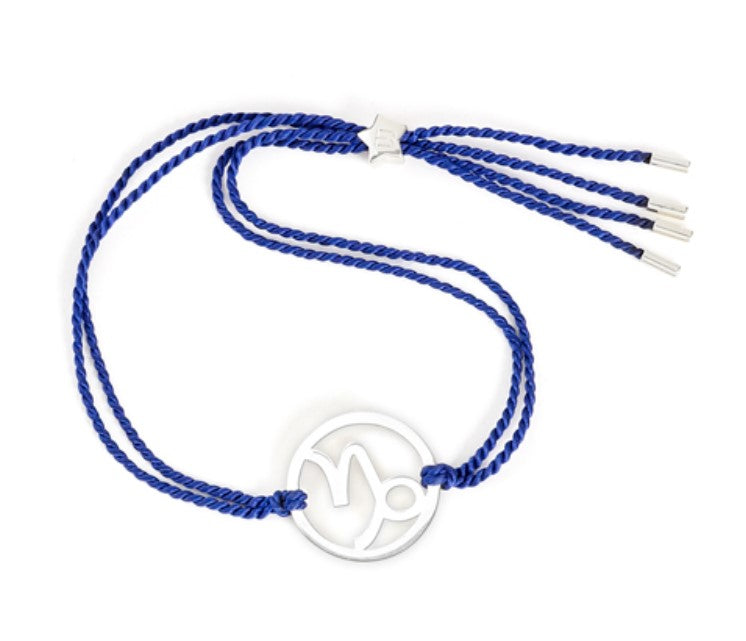 sterling silver capricorn zodiac star sign bracelet with indigo cord