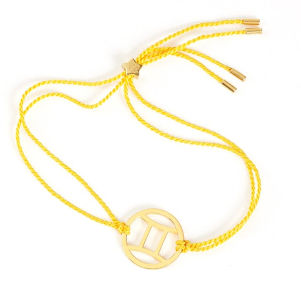 gemini gold bracelet with yellow cord