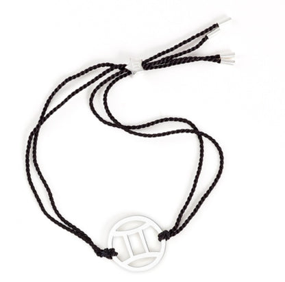 sterling silver gemini zodiac bracelet with adjustable black cord