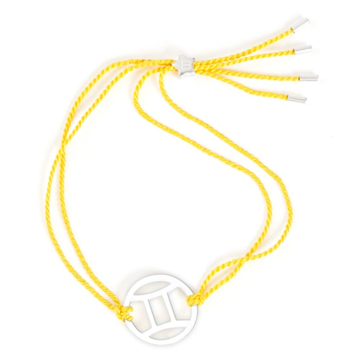 sterling silver gemini bracelet with adjustable yellow cord from Koala Blu