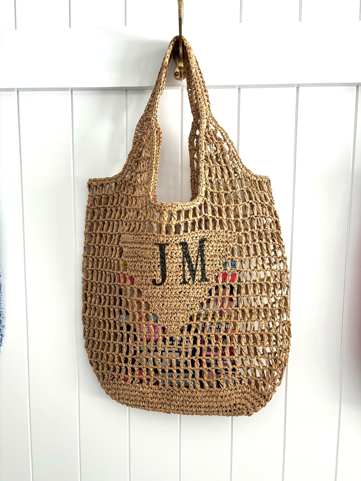 natural luxury woven raffia bag personalised tote bag