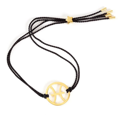 gold pisces star sign bracelet with adjustable black cord