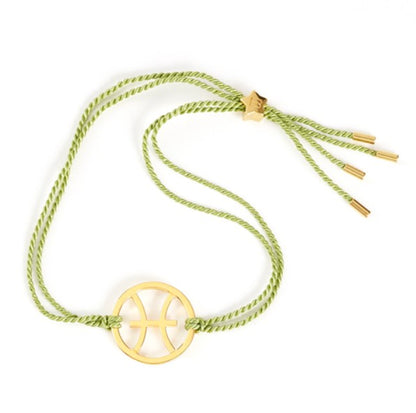 premium crafter gold pisces zodiac bracelet with green cord