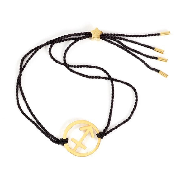 gold sagittarius bracelet with black cord