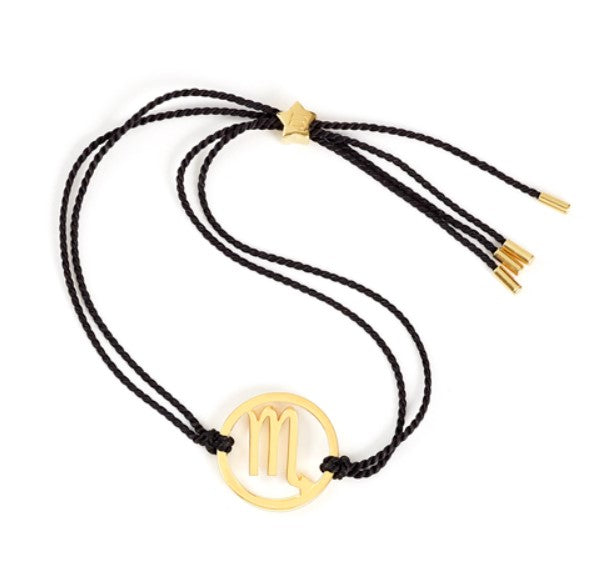 gold scorpio bracelet with adjustable black cord