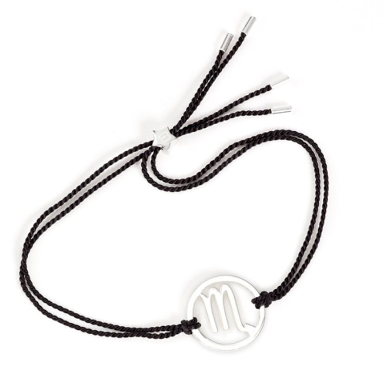 0.925 sterling silver scorpio bracelet with black cord