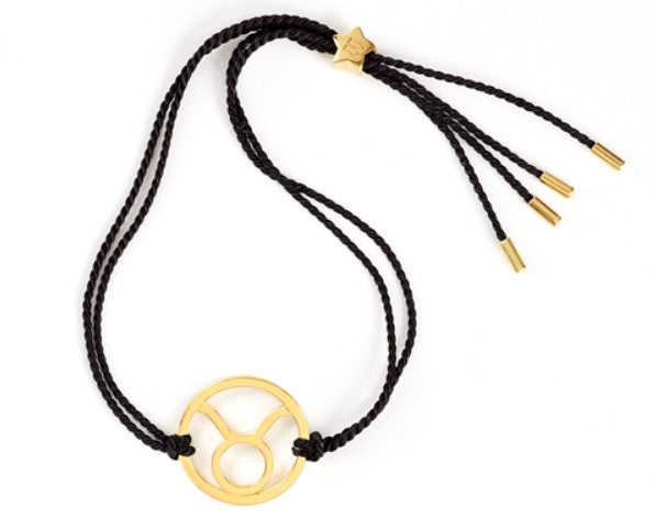 premium gold taurus zodiac bracelet with black cord