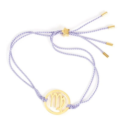 virgo bracelet in gold with adjustable lilac cord